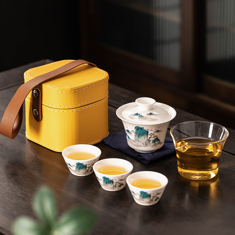 匠序玻璃陶瓷快客杯中式一壶三杯