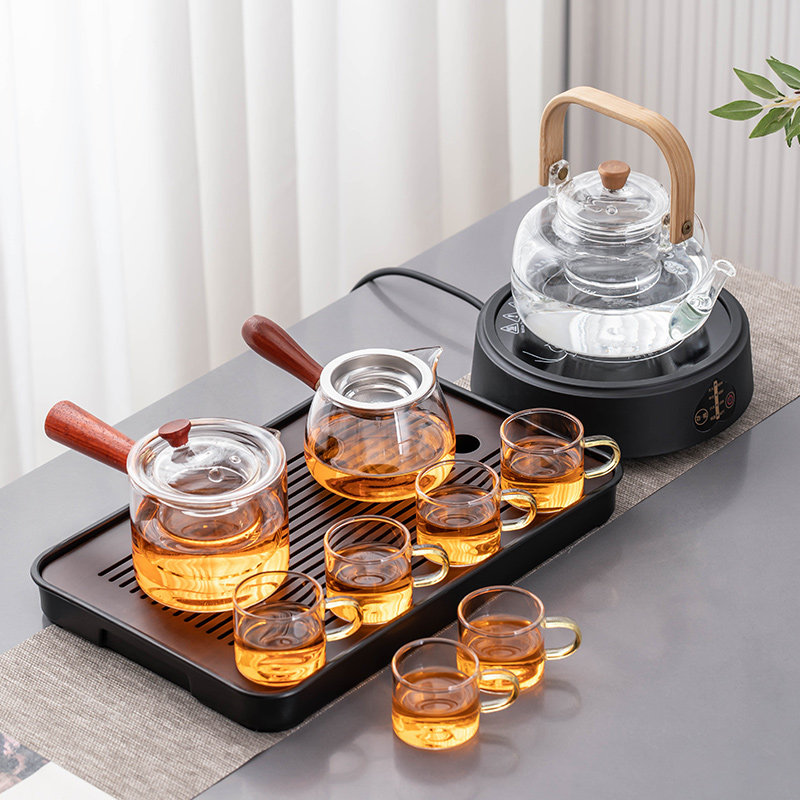 侧把茶壶玻璃茶具套组家用电陶炉煮茶器泡茶带过滤功夫茶杯泡茶器