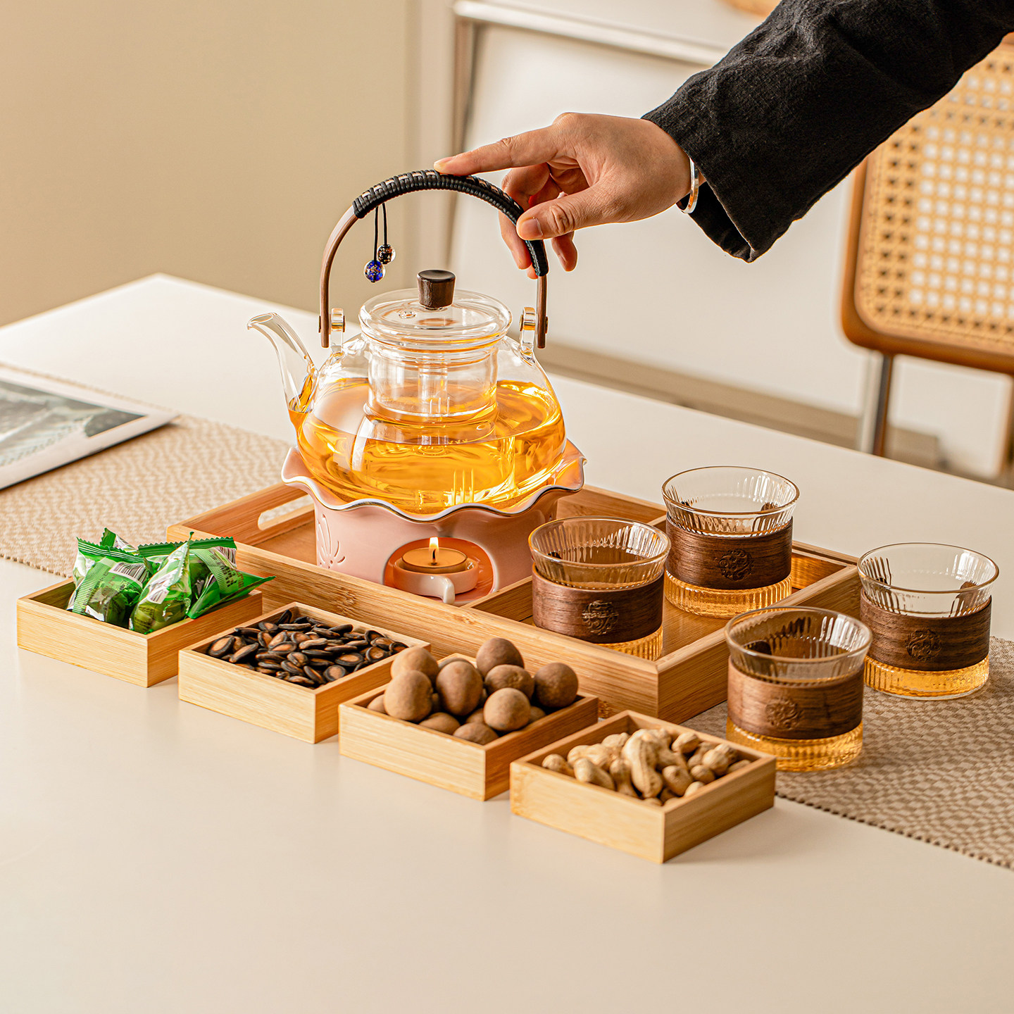 烛火温茶炉玻璃煮茶壶家用轻奢高档防烫酒精灯蜡烛台烧水2026新款,餐饮具,煮茶炉,淘宝优惠券,粉丝福利购,淘宝优惠卷