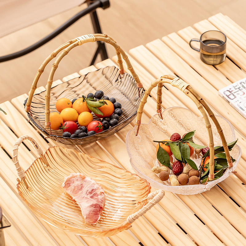 玻璃水果盘家用客厅轻奢高档茶几收纳筐围炉煮茶零食托盘手提果篮