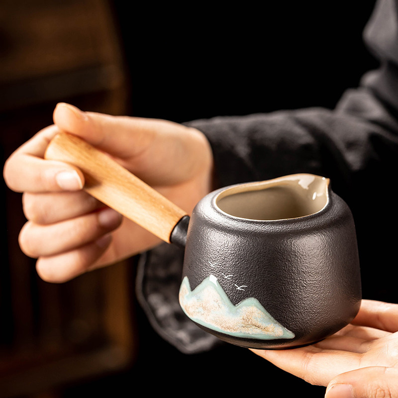 黑陶远山侧把公道杯家用大容量陶瓷茶壶单壶复古功夫茶具过滤防烫