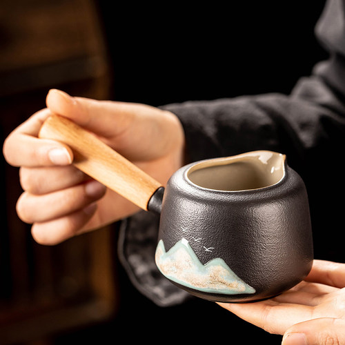 匠序侧把公道杯复古陶瓷茶壶单壶