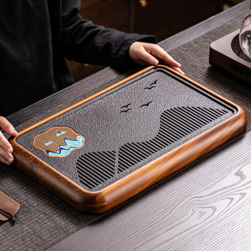 匠序仿乌金石小型茶盘蓄排两用
