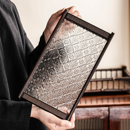 匠序玻璃托盘家用点心木质茶盘