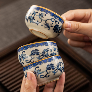 青花汝窑茶具主人杯高档个人专用茶杯陶瓷喝茶单杯功夫茶具品茗杯