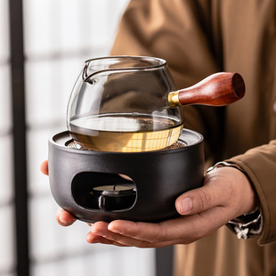 蜡烛台高档加热煮茶器煮茶炉温酒器温茶壶日式 黑陶温茶器煮茶套装