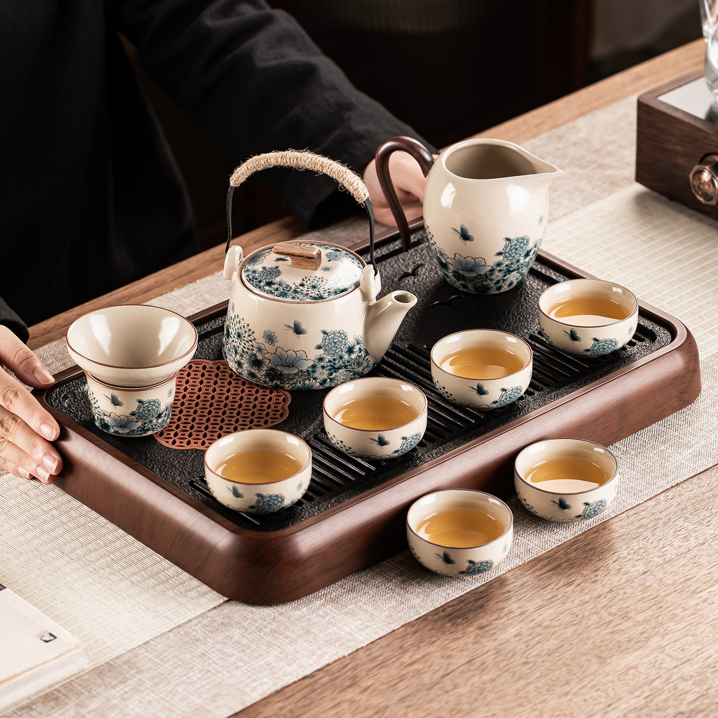 汝窑青蝶功夫茶具套装家用高档陶瓷泡茶壶茶杯办公室喝茶2026新款,餐饮具,功夫茶具,淘宝优惠券,粉丝福利购,淘宝优惠卷