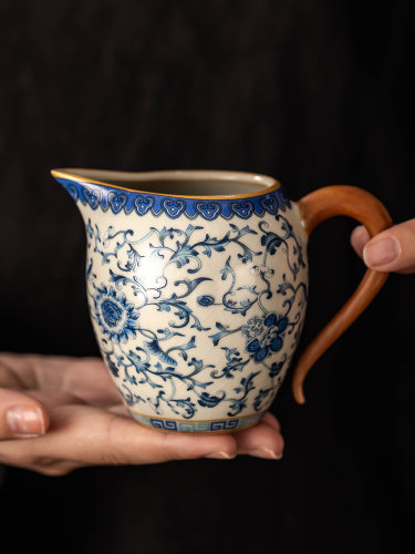 米色汝窑青花公道杯陶瓷功夫茶具茶道配件大茶隔板均匀杯家用茶海