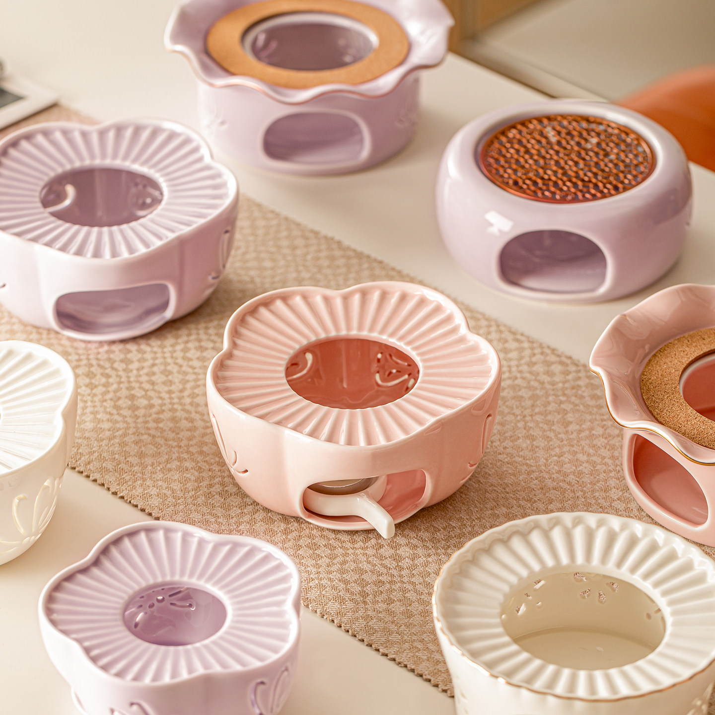 温茶炉蜡烛温茶器底座桃粉釉捏花烛火醒茶烤茶花型暖茶炉2026新款,餐饮具,煮茶炉,淘宝优惠券,粉丝福利购,淘宝优惠卷