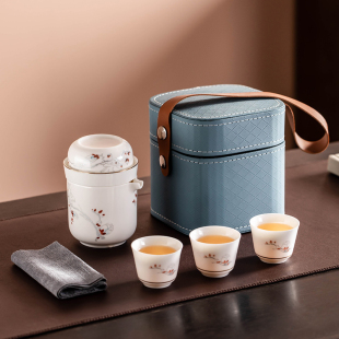 快客杯一壶三杯功夫茶杯随身杯户外露营 旅行茶具陶瓷泡茶壶便携式