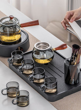 灰色玻璃茶具套装家用电陶炉煮茶器简约带过滤泡茶壶单壶功夫茶杯