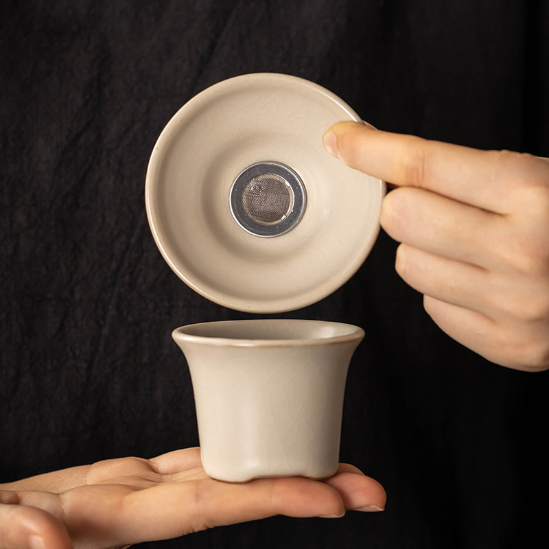 陶瓷滤茶器茶叶过滤网茶水分离泡茶神器茶具配件米黄汝窑茶漏茶滤