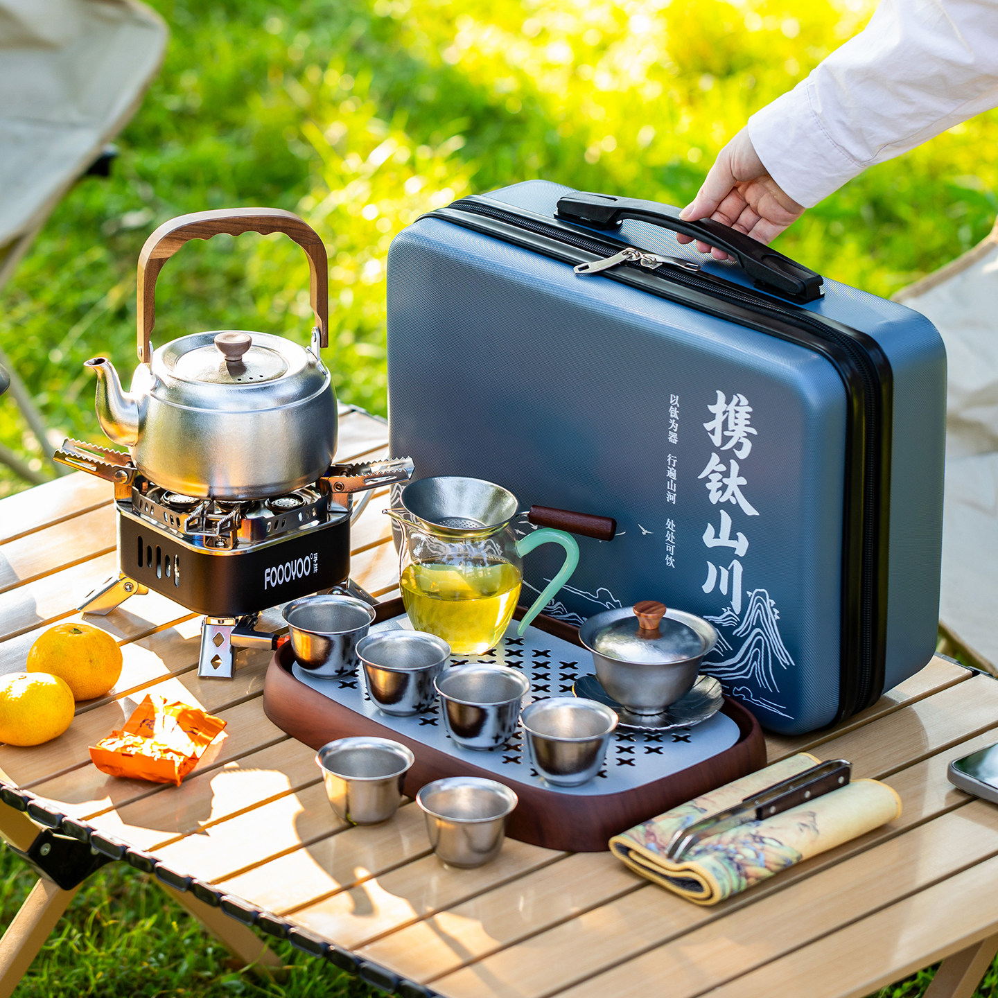 纯钛旅行茶具户外便携高档盖碗泡茶卡式炉煮茶炉套装露营野炊喝茶