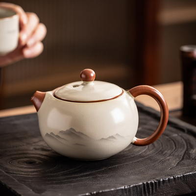 汝窑水墨西施壶可开片家用高档陶瓷个人功夫泡茶壶会客喝茶具专用