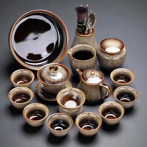 窑变建盏功夫茶具套组家用客厅高档轻奢陶瓷茶杯茶壶盖碗组合用品