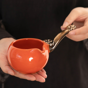 柿柿如意防烫侧把公道杯功夫茶具配件茶漏单个陶瓷茶杯分茶器高档