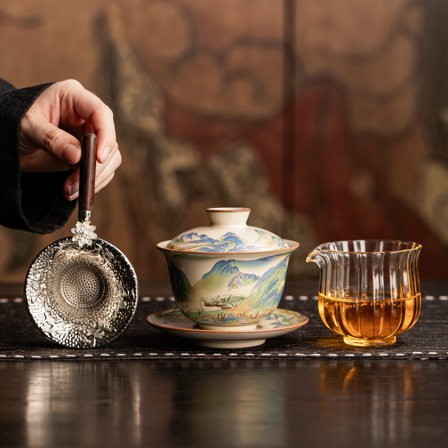 汝窑大好河山新款功夫茶具家用高档泡茶盖碗茶杯办公室喝茶小套装