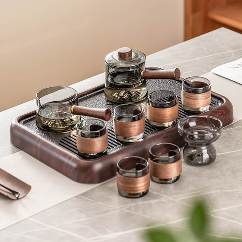 青灰玻璃功夫茶具套装家用轻奢高档茶杯办公室会客侧把茶壶泡茶器