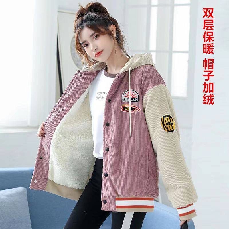 棒球服少女春秋冬装羊羔绒毛初中高中学生加绒加厚休闲外套棉衣服