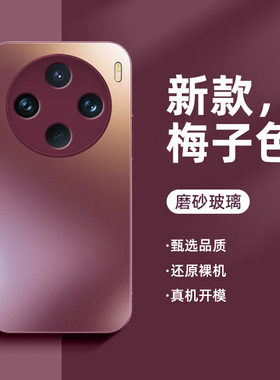 适用vivox100手机壳新款磨砂玻璃x200promini全包防摔保护套x100s高级感梅子色spro男女超薄ultra简约硬创意