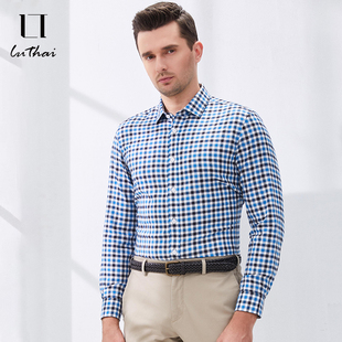 鲁泰男士修身微弹混纺面料精致格纹衬衣时尚长袖衬衫