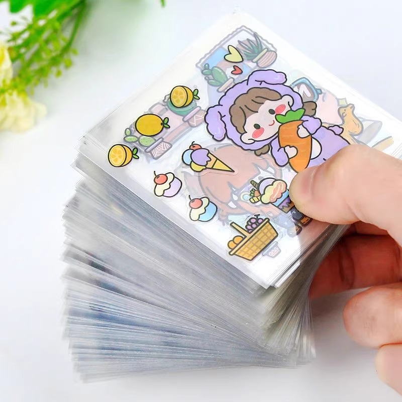 100张不重复手账贴纸可爱少女卡通可爱装饰防水笔记本素材纸贴画PET
