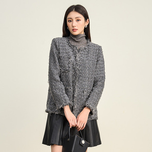 SOMSOM/索玛冬季新款深灰色粗花呢外套女长袖小香风气质上衣