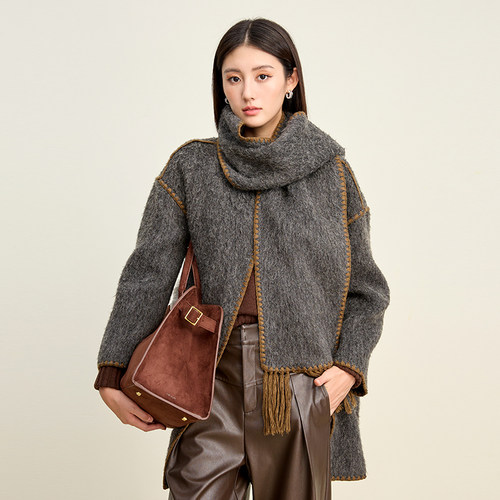 SOMSOM/索玛冬季新品简约H型廓形纯色高级感气质中长款大衣外套