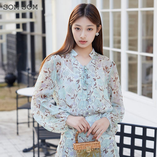 SOMSOM/索玛春季新款复古雪纺衫女秋气质休闲温柔碎花上衣