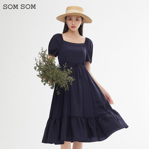 SOMSOM/索玛休闲黑色连衣裙女装小黑裙显瘦气质裙子女夏季