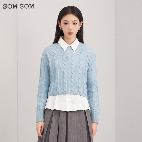 SOMSOM/索玛法式叠穿提花针织衫女柔软毛衫外搭毛线羊毛百搭上衣