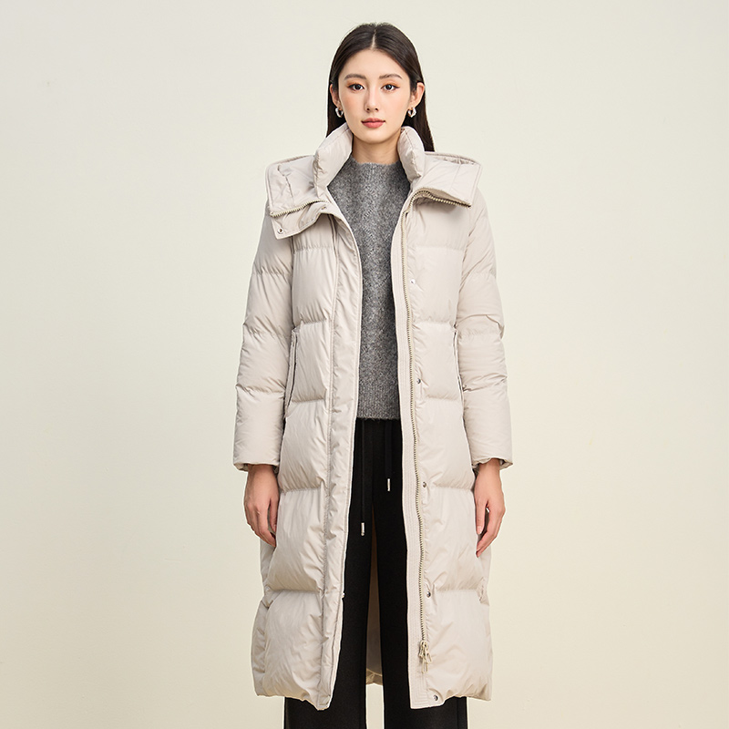 SOMSOM/索玛冬季新品纯色中长款宽松连帽过膝保暖羽绒服外套