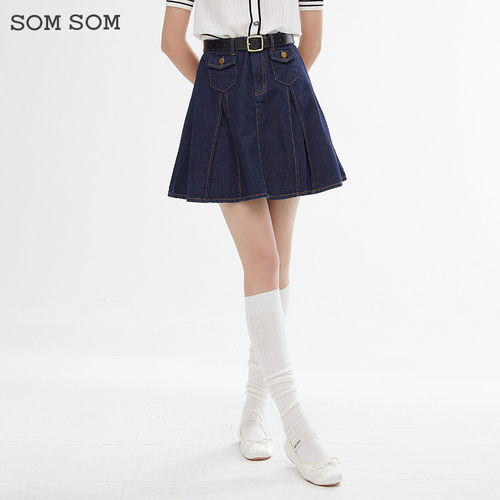 SOMSOM/索玛高腰时尚a字牛仔裙女显瘦短裙高腰百搭半身裙子