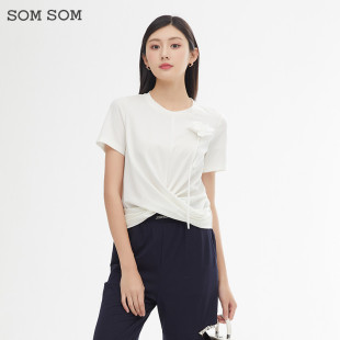 显瘦不规则设计感小众半袖 T恤女夏季 索玛立体花朵正肩短袖 SOMSOM
