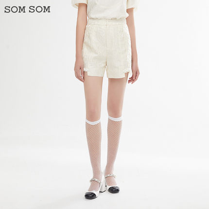 SOMSOM/索玛春夏高腰A字显瘦显高短裤气质女装小个子百搭直筒裤子