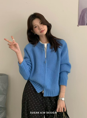 苏珊 韩系温柔风拉链毛衣外套短款上衣女宽松休闲针织开衫60680