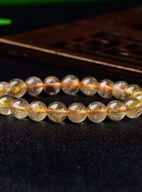 天然金发晶圆珠手链黄色发晶钛晶水晶手串饰品配珠半成品散珠批发