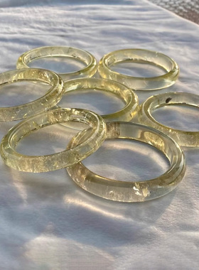 天然黄水晶圆条手镯 碎碎冰柠檬黄阿塞镯子女款冰透美人条首饰品