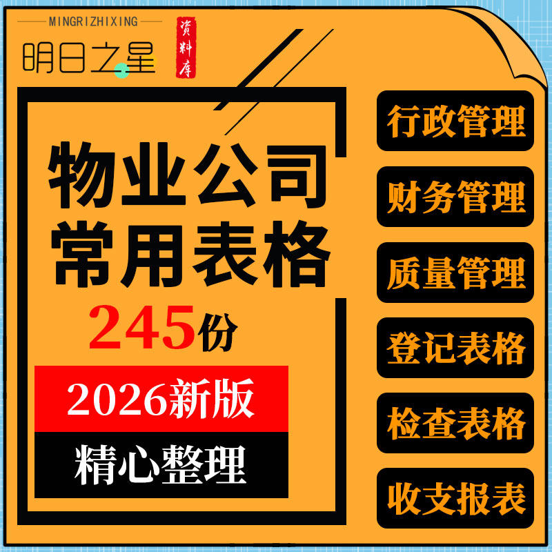 物业公司承接查验前台服务工作行政财务保安部门安全管理表格模板