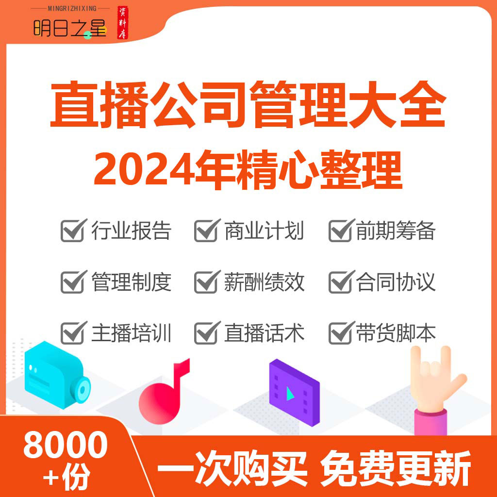 抖音短视频直播公司公会经运营管理制度带货主播话术培训合同资料