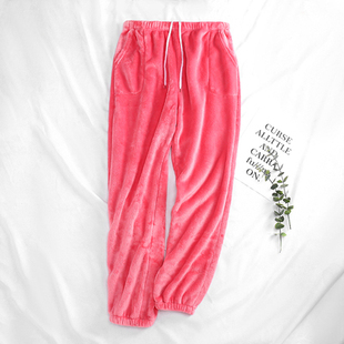 春秋季老太太保暖束口睡裤女老人冬天灯笼裤奶奶法兰绒家居小脚裤