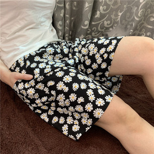 妈妈外穿家居裤 女纯棉绸舒适婆婆阔腿短裤 五分睡裤 中老年夏天薄款