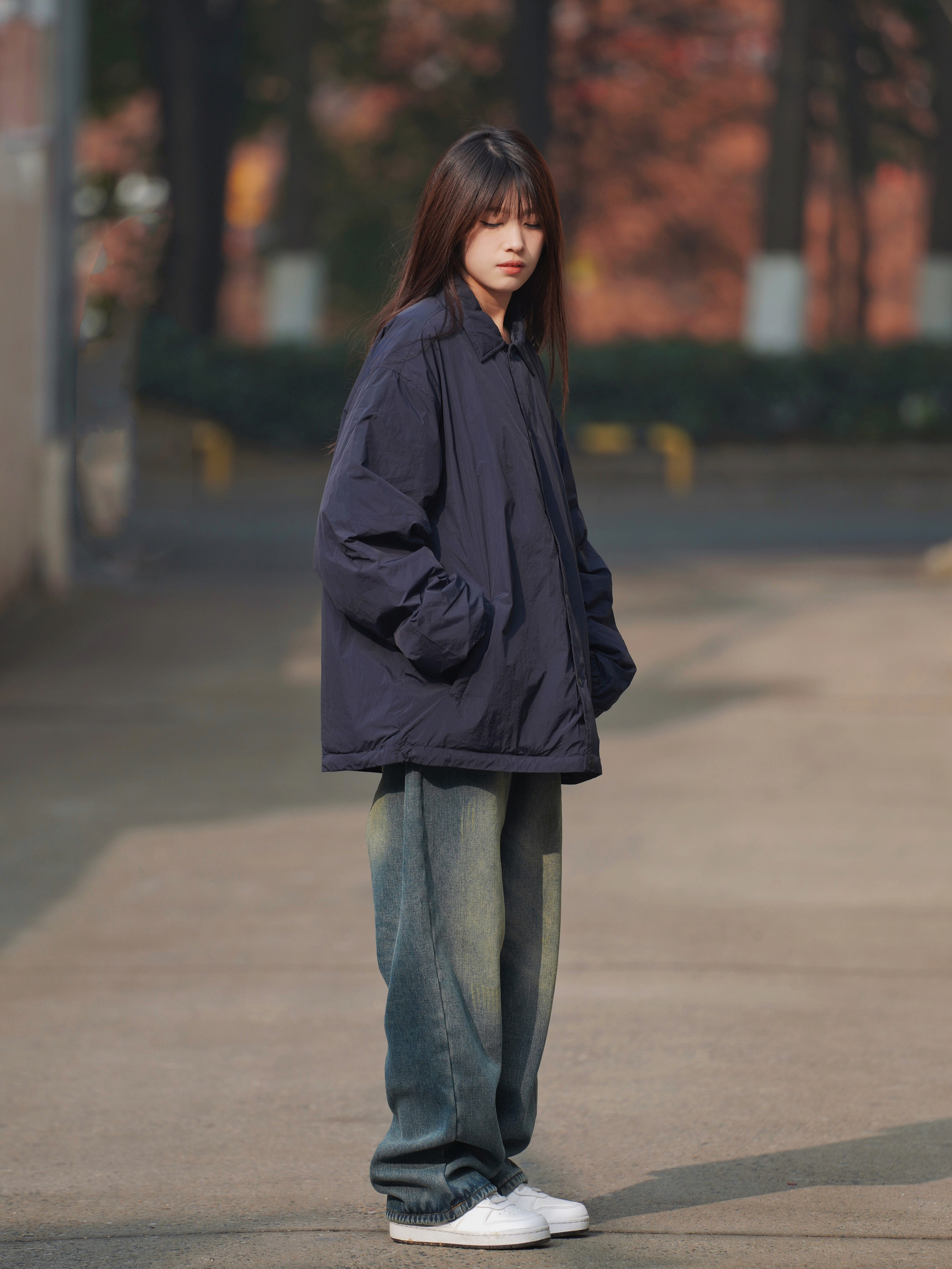 本上原冬季白鸭绒薄款羽绒服日系复古绣标宽松休闲羽袄男女情侣款 - 实物图