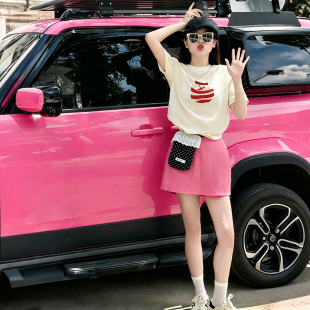 杏色短袖t恤女夏2026新款宽松爆款夏季设计感今年流行的上衣正肩