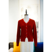 短款 针织衫 国风V领蕾丝边纯色法式 时尚 金缕 新中式