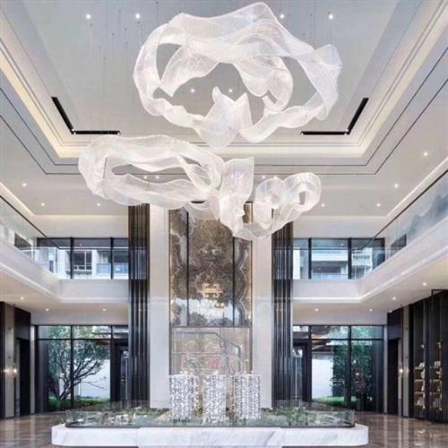 水晶吊灯飘带大造型非标工程灯制作酒店大堂售楼部沙盘异形灯具