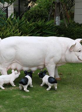 玻璃钢仿真猪雕塑幼儿园草坪农家庭院小猪动物模型景观装饰大摆件