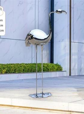 户外草坪庭院摆件不锈钢仙鹤雕塑金属镜面园林景观工艺品摆件现货