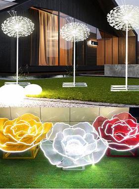 户外大型不锈钢花朵蒲公英镂空雕塑铁艺植物园林景观发光装饰摆件