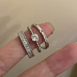 女开口可调节简约个性 锆石素圈戒指套装 食指戒韩系ins冷淡风指环